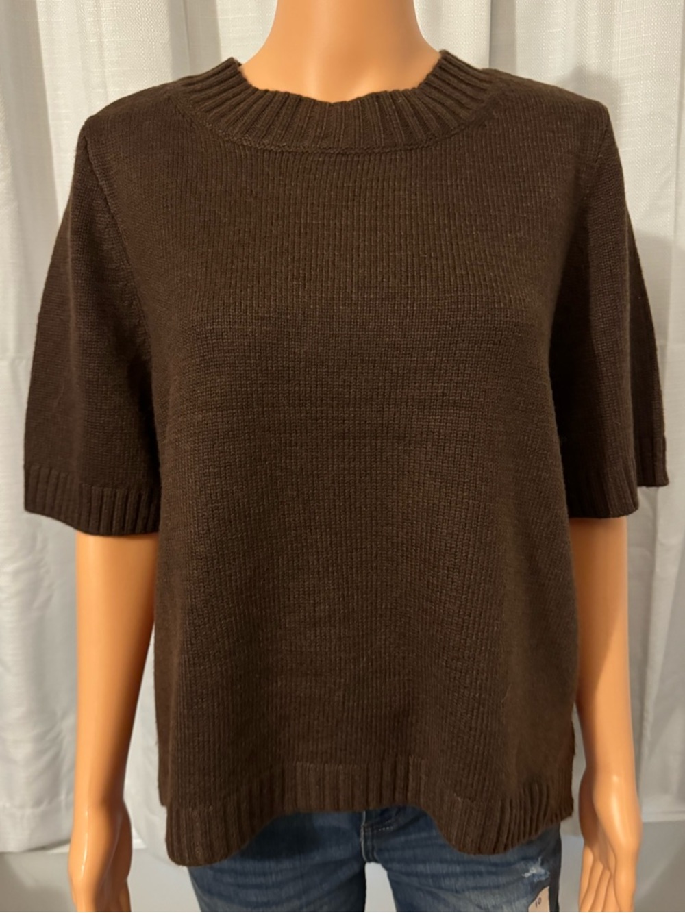 Pretty Marled size L chocolate brown short sleeve pullover sweater new